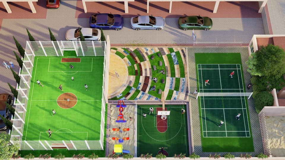Aerial view of amenities